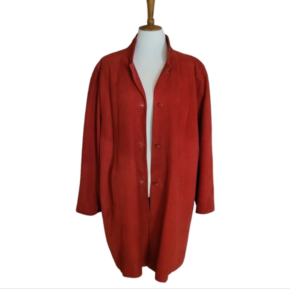 80's SIROCCO Red Lambs Skin High Collar Midi Coat‎ - Picture 3 of 8